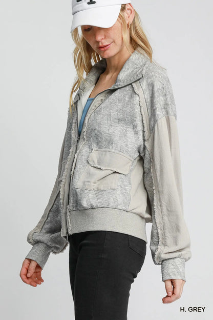 Umgee Two - Way Jacquard Zip - Up Jacket - Bitsy Gypsy Boutique