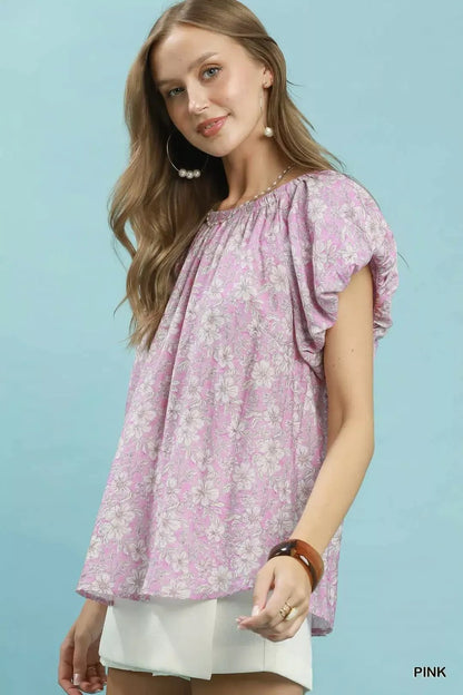 Umgee Umgee Floral Puff Sleeve Blouse - Bitsy Gypsy Boutique