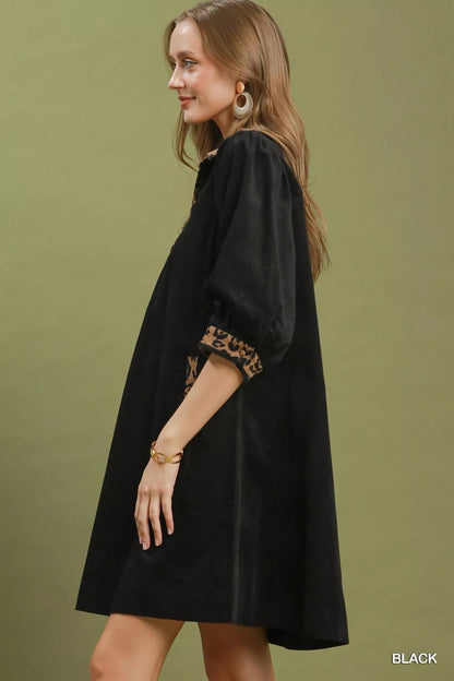 Umgee V-Neck Shift Dress with Contrast Trim - Bitsy Gypsy Boutique