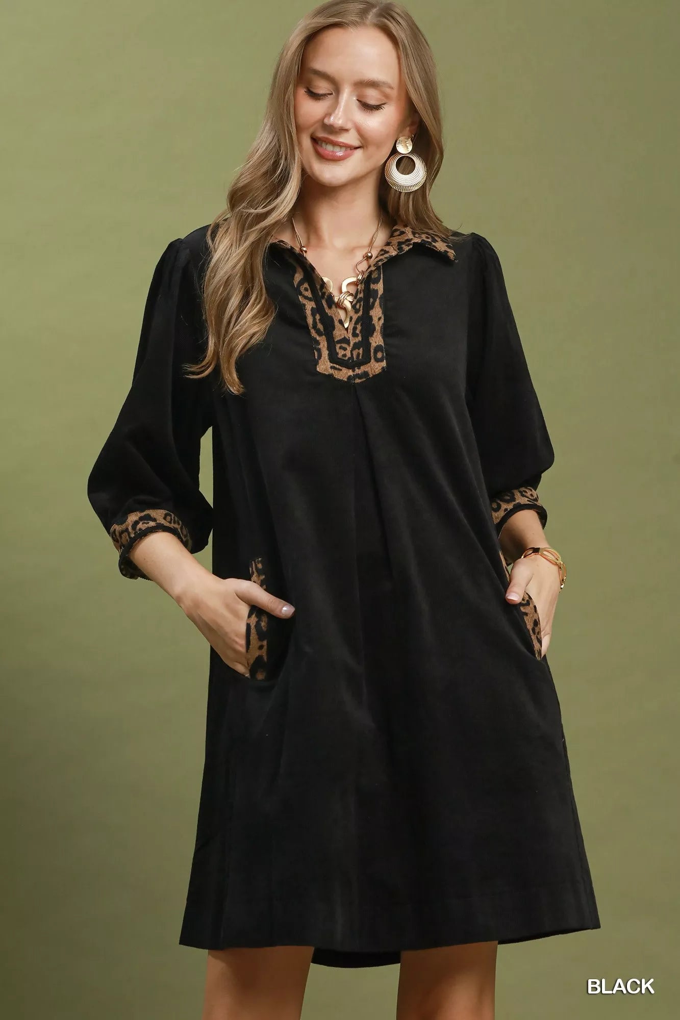 Umgee V-Neck Shift Dress with Contrast Trim - Bitsy Gypsy Boutique