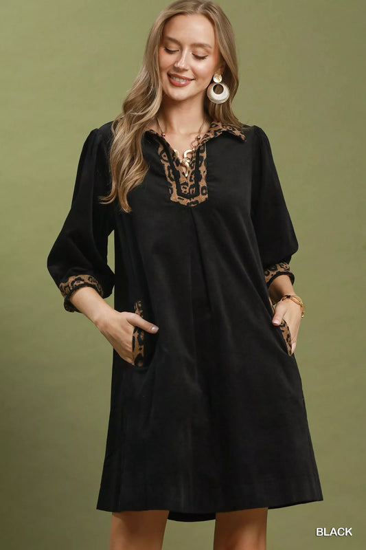 Umgee V-Neck Shift Dress with Contrast Trim - Bitsy Gypsy Boutique