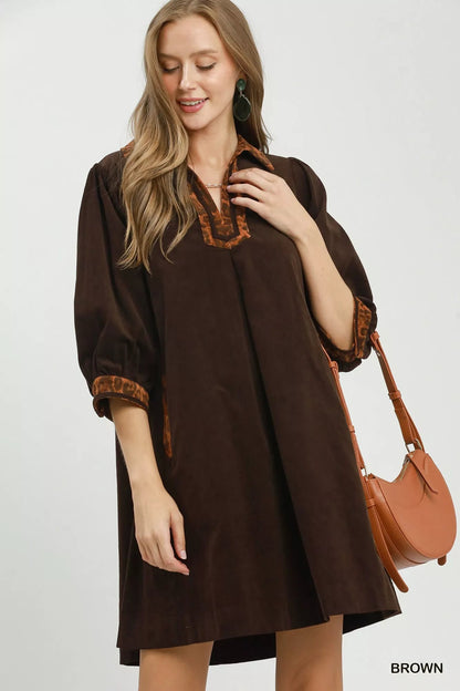 Umgee V-Neck Shift Dress with Contrast Trim - Bitsy Gypsy Boutique