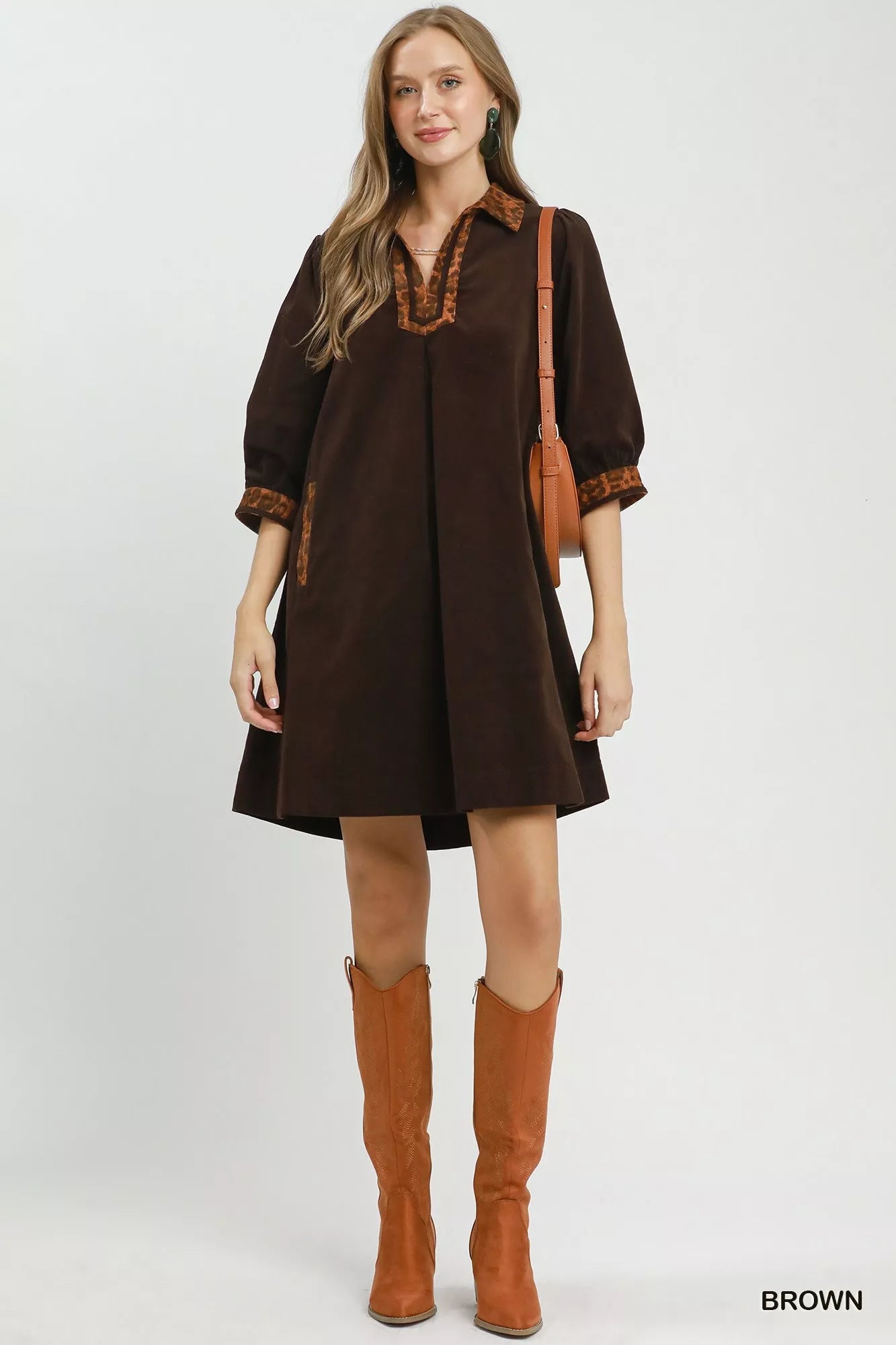 Umgee V-Neck Shift Dress with Contrast Trim - Bitsy Gypsy Boutique