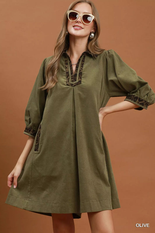 Umgee V-Neck Shift Dress with Contrast Trim - Bitsy Gypsy Boutique