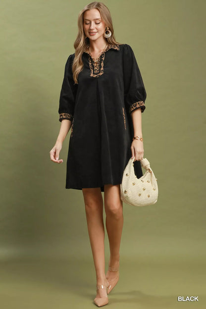 Umgee V-Neck Shift Dress with Contrast Trim - Bitsy Gypsy Boutique