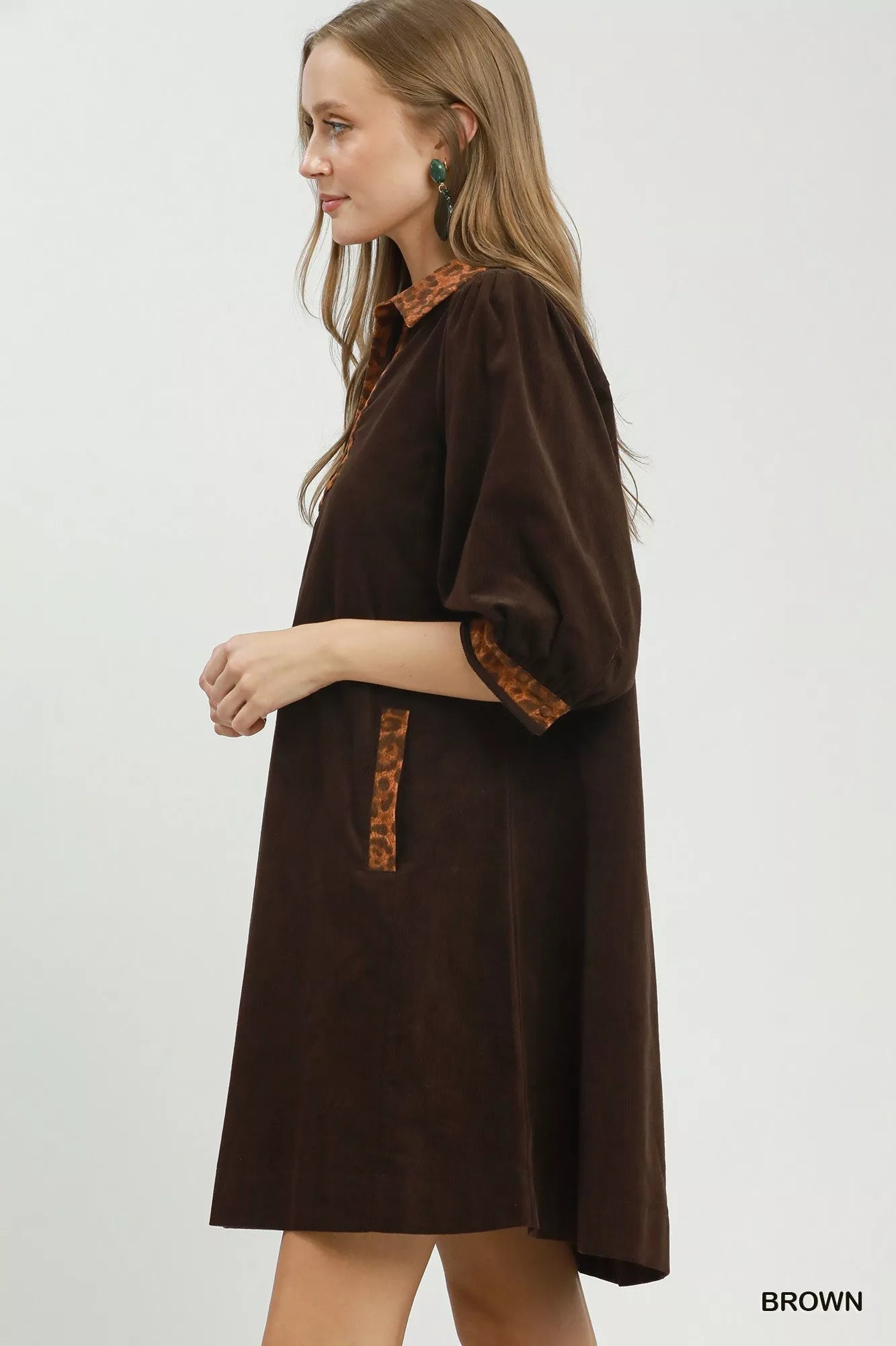 Umgee V-Neck Shift Dress with Contrast Trim - Bitsy Gypsy Boutique