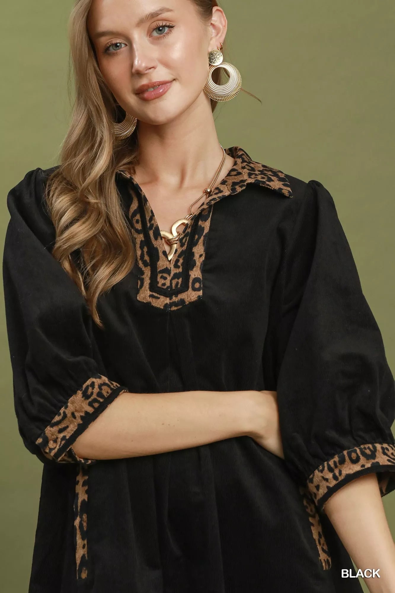 Umgee V-Neck Shift Dress with Contrast Trim - Bitsy Gypsy Boutique