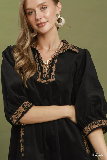 Umgee V-Neck Shift Dress with Contrast Trim - Bitsy Gypsy Boutique