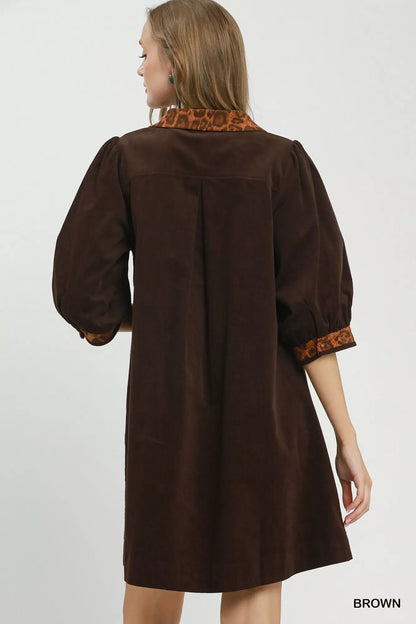 Umgee V-Neck Shift Dress with Contrast Trim - Bitsy Gypsy Boutique