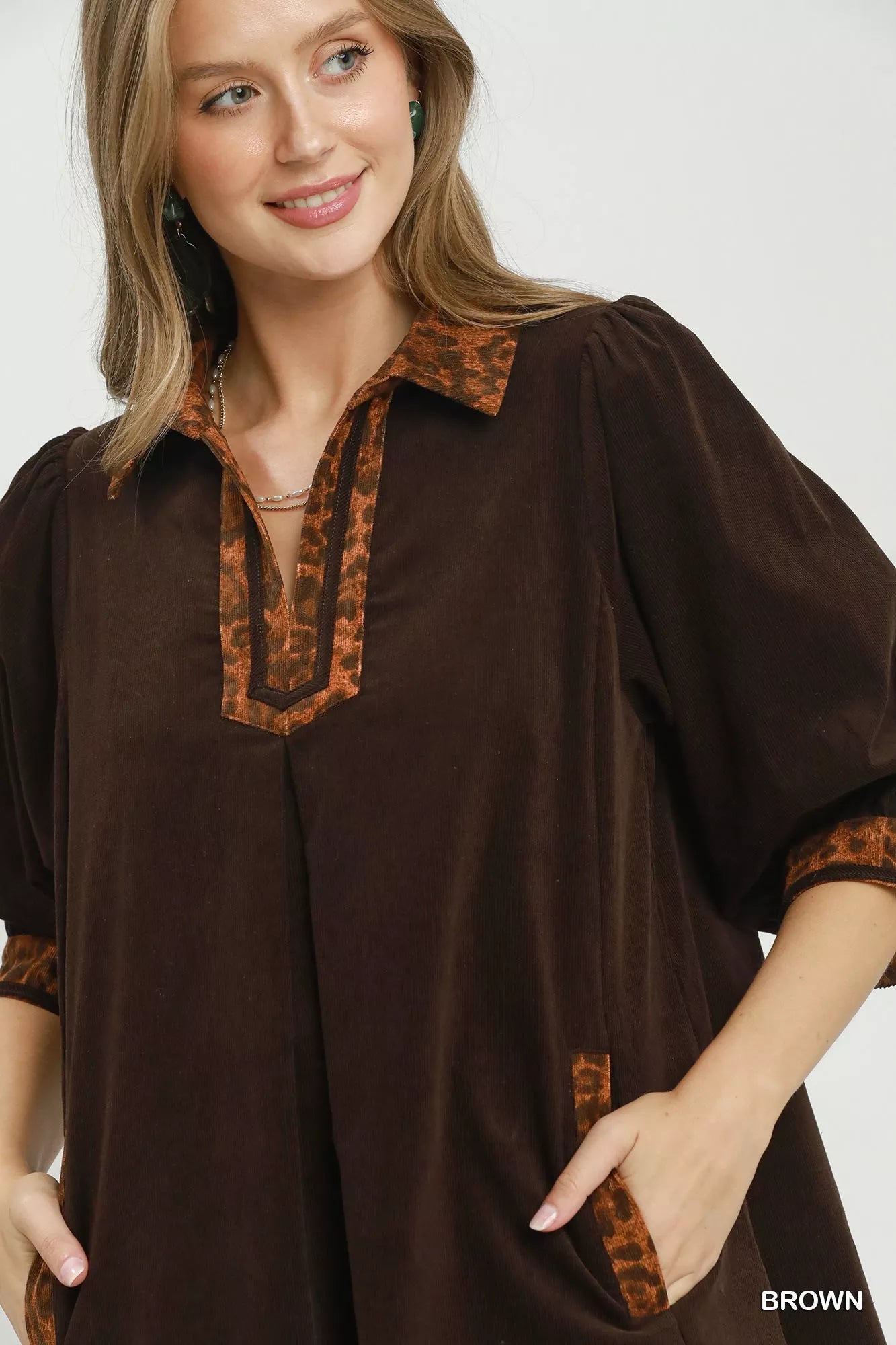 Umgee V-Neck Shift Dress with Contrast Trim - Bitsy Gypsy Boutique