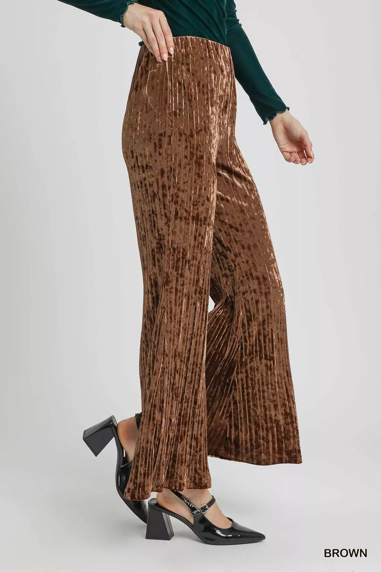 Umgee Velvet Pleated Wide Leg Pants - Bitsy Gypsy Boutique