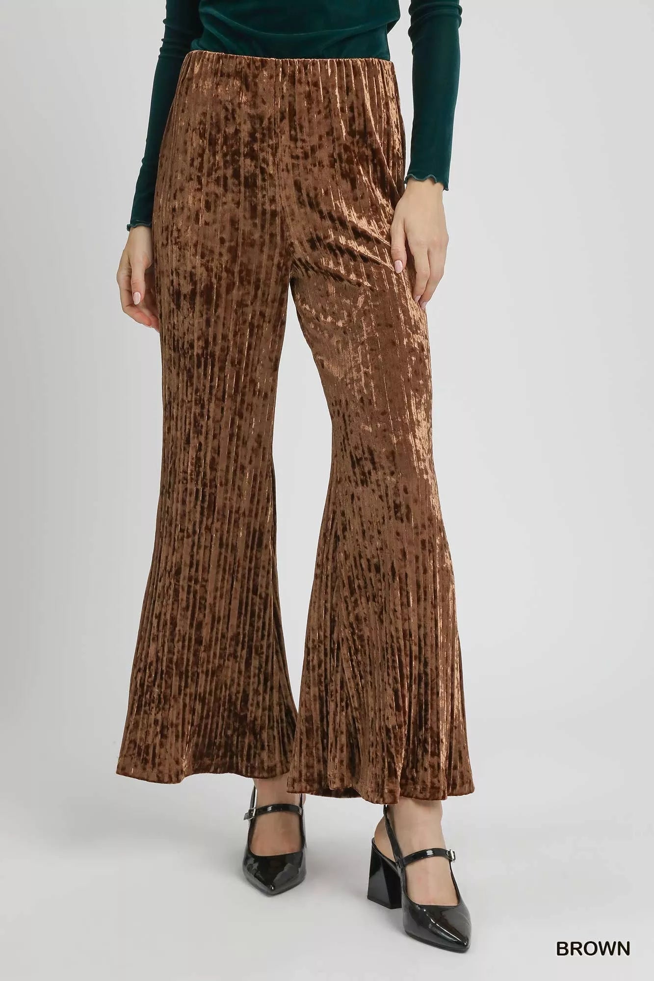 Umgee Velvet Pleated Wide Leg Pants - Bitsy Gypsy Boutique