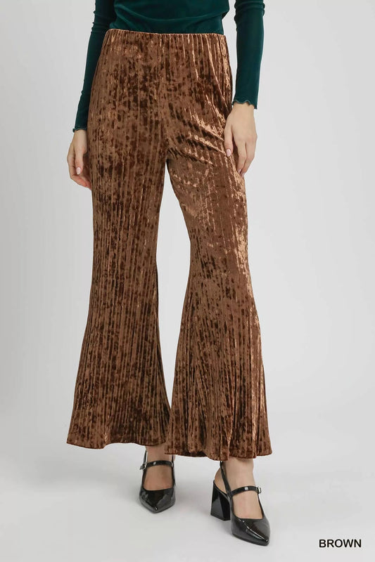 Umgee Velvet Pleated Wide Leg Pants - Bitsy Gypsy Boutique