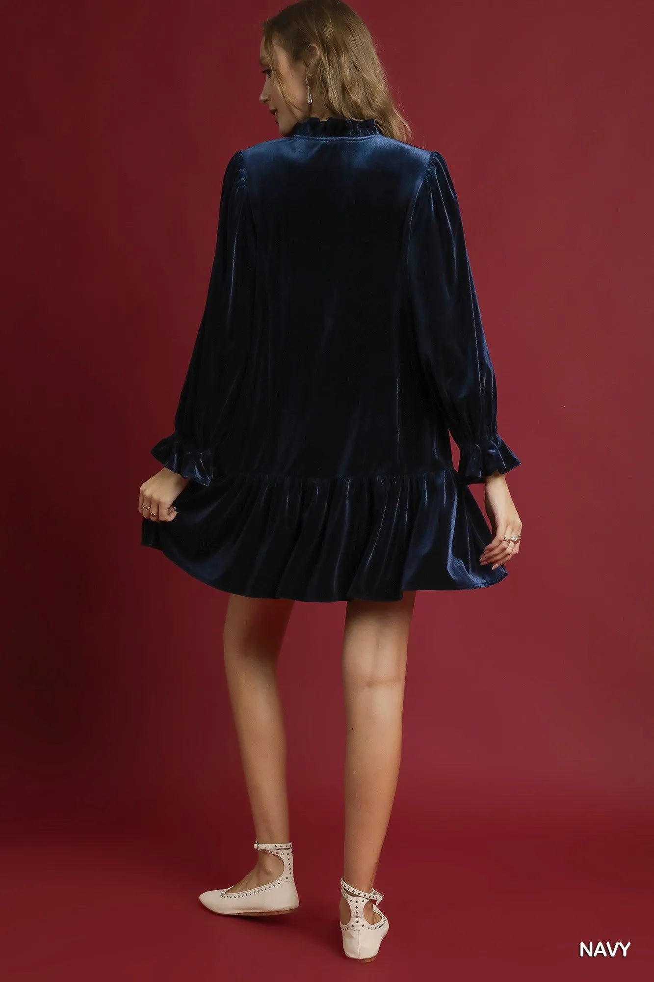 Umgee Velvet Ruffle Trim Mini Dress - Bitsy Gypsy Boutique