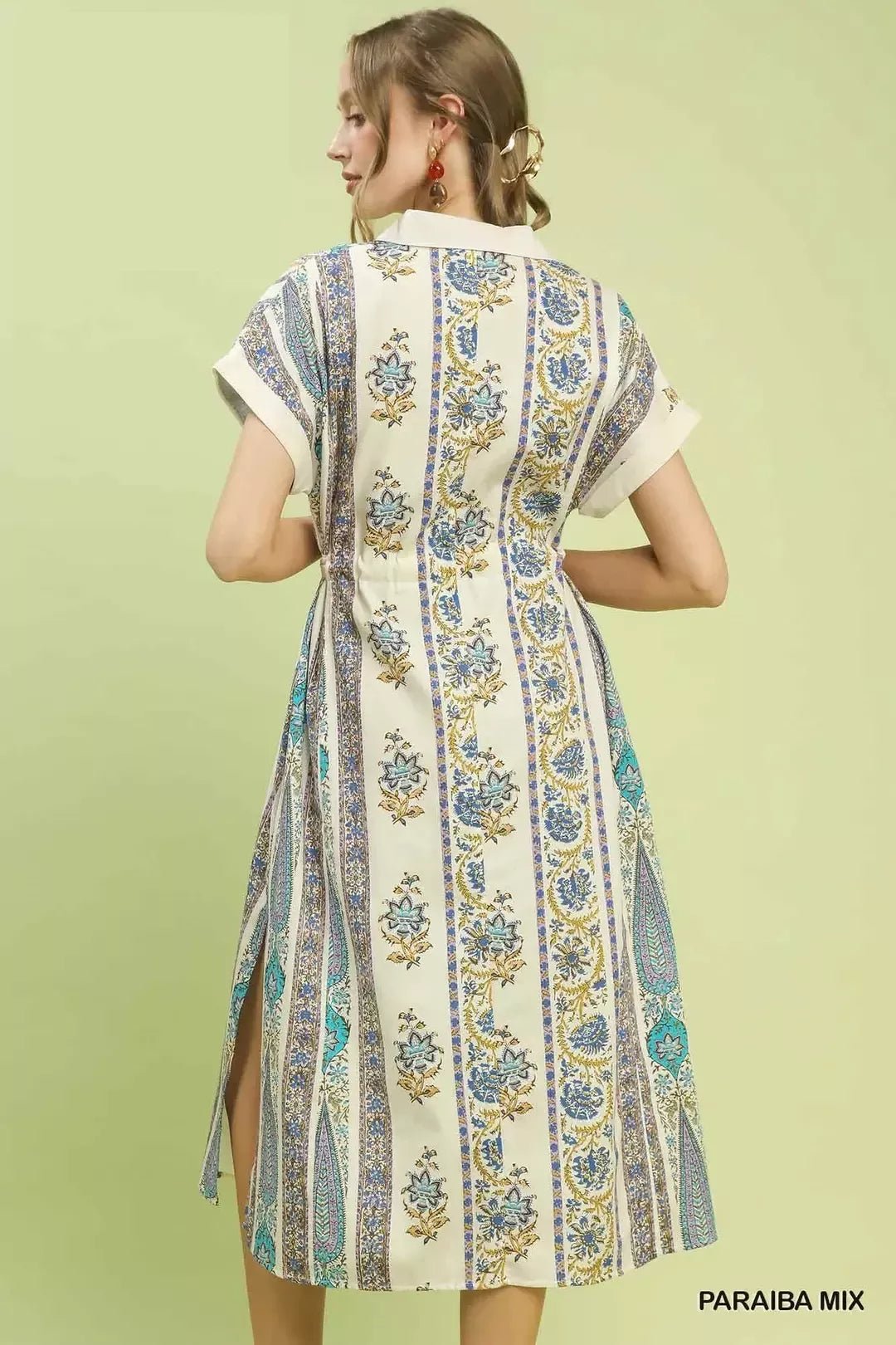 Umgee Vertical Print Tie Waist Midi Dress - Bitsy Gypsy Boutique