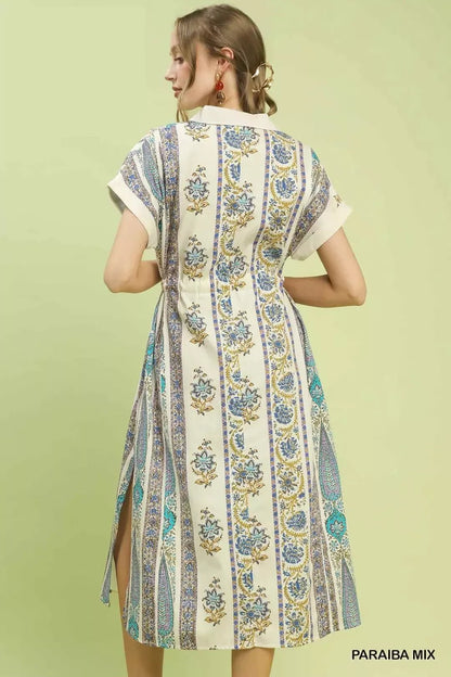 Umgee Vertical Print Tie Waist Midi Dress - Bitsy Gypsy Boutique
