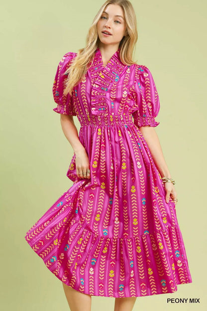 Umgee Vibrant Ruffle Smocked Midi Dress - Bitsy Gypsy Boutique