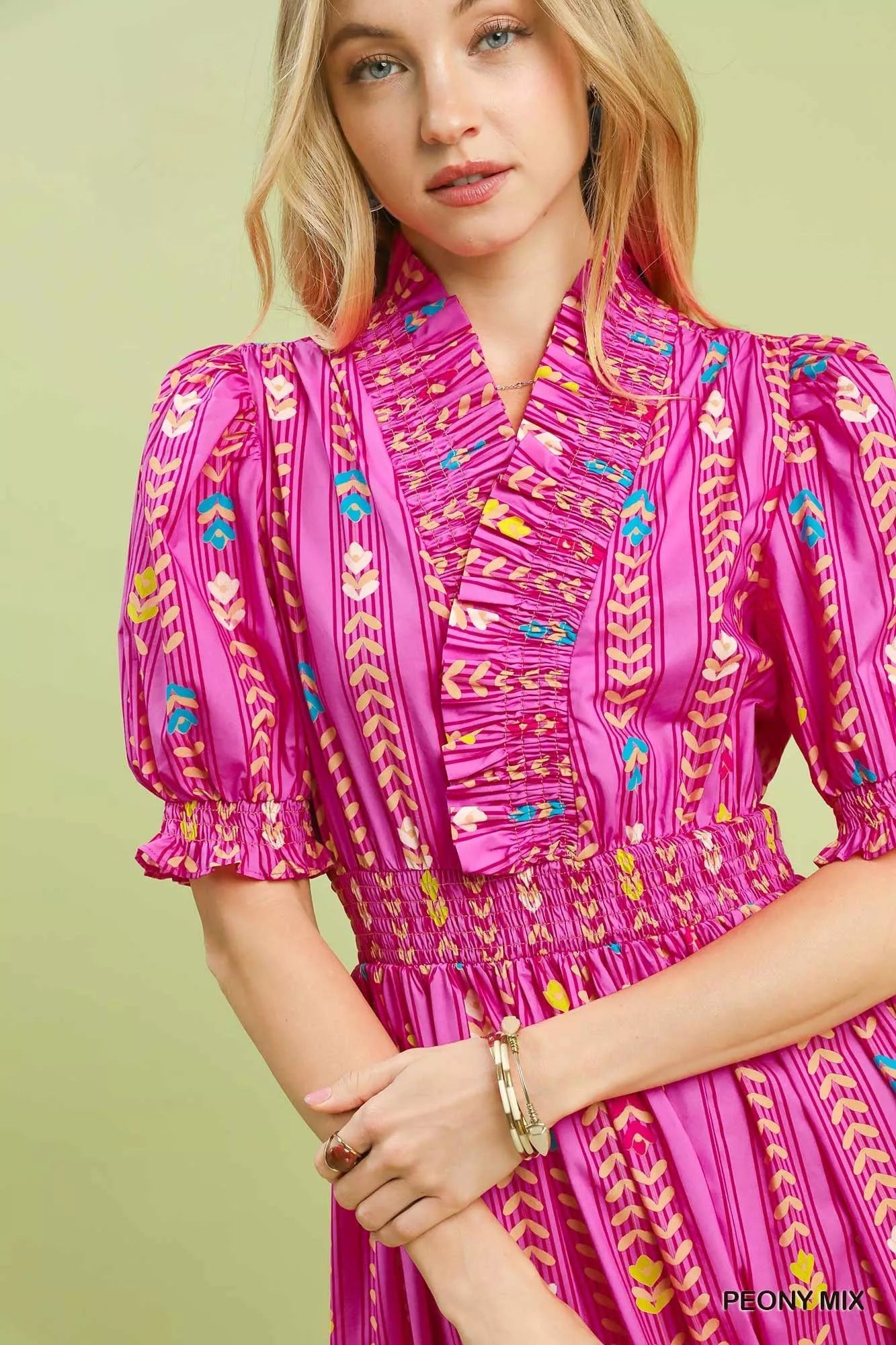 Umgee Vibrant Ruffle Smocked Midi Dress - Bitsy Gypsy Boutique