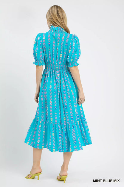 Umgee Vibrant Ruffle Smocked Midi Dress - Bitsy Gypsy Boutique