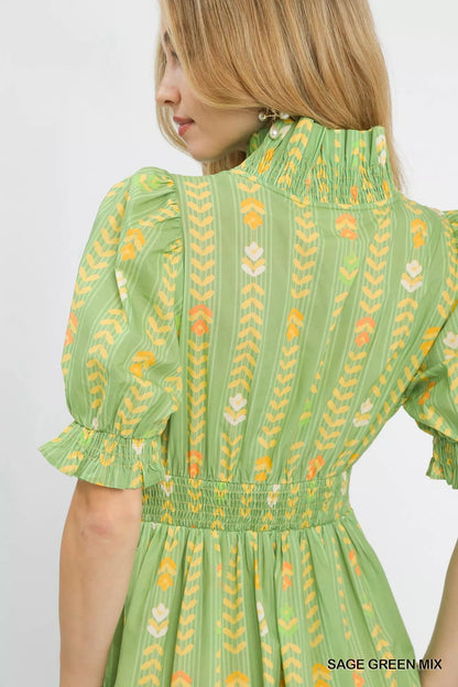 Umgee Vibrant Ruffle Smocked Midi Dress - Bitsy Gypsy Boutique