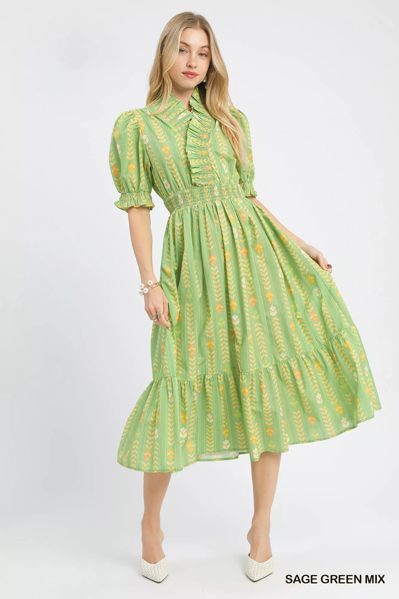 Umgee Vibrant Ruffle Smocked Midi Dress - Bitsy Gypsy Boutique