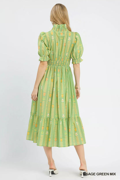 Umgee Vibrant Ruffle Smocked Midi Dress - Bitsy Gypsy Boutique