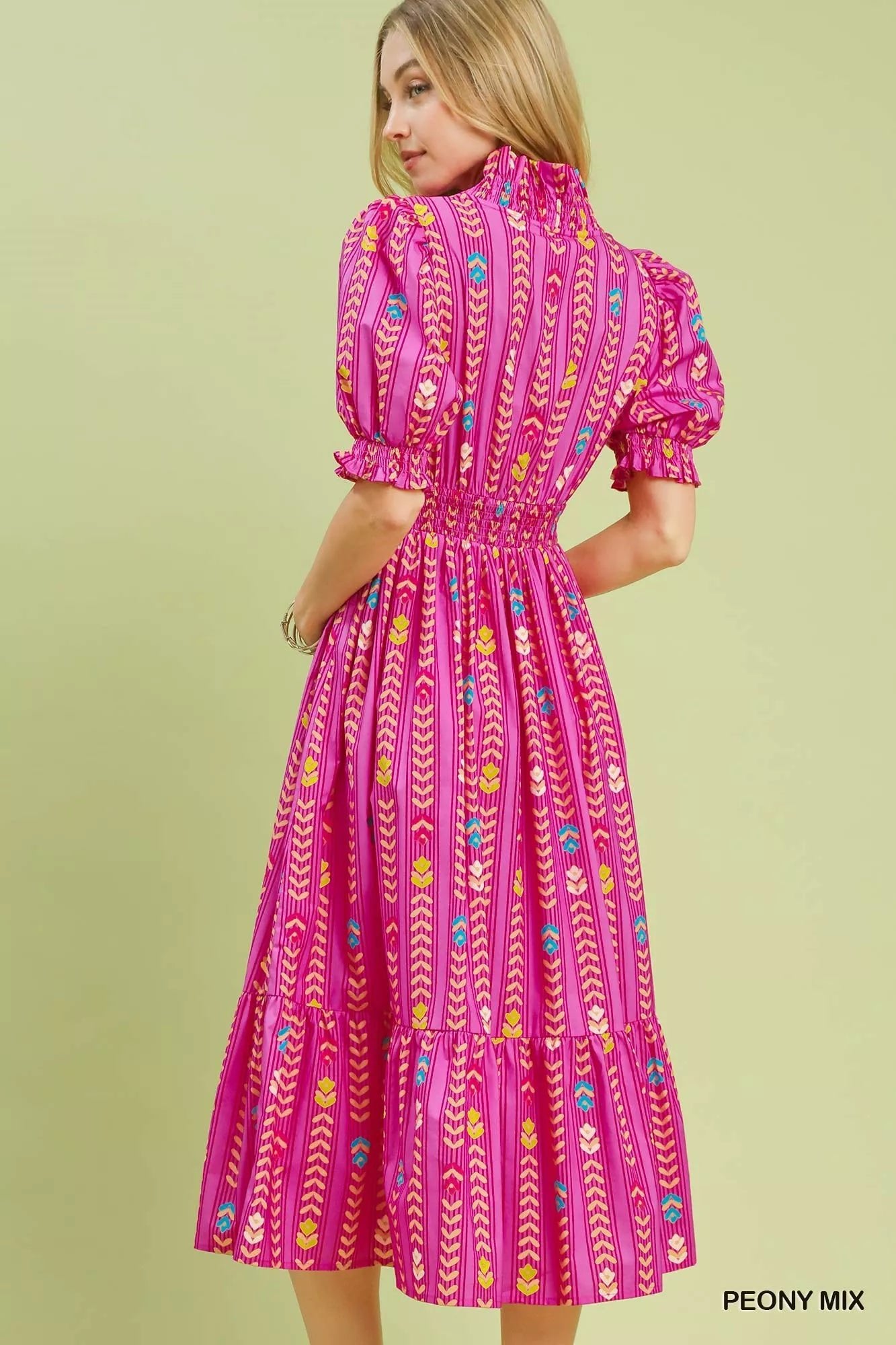 Umgee Vibrant Ruffle Smocked Midi Dress - Bitsy Gypsy Boutique