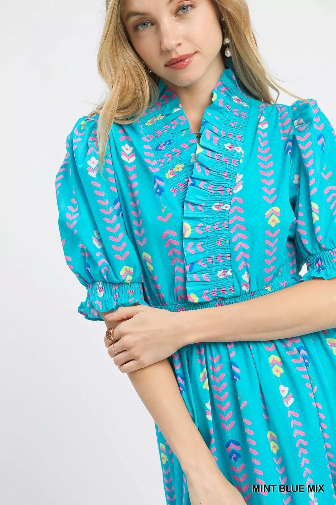 Umgee Vibrant Ruffle Smocked Midi Dress - Bitsy Gypsy Boutique