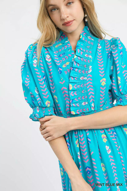 Umgee Vibrant Ruffle Smocked Midi Dress - Bitsy Gypsy Boutique