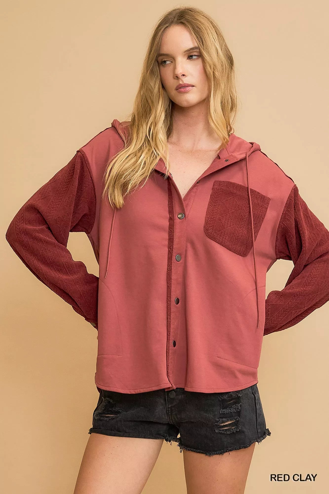 Umgee Washed French Terry Shacket - Bitsy Gypsy Boutique