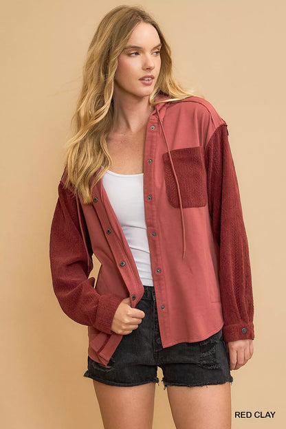 Umgee Washed French Terry Shacket - Bitsy Gypsy Boutique