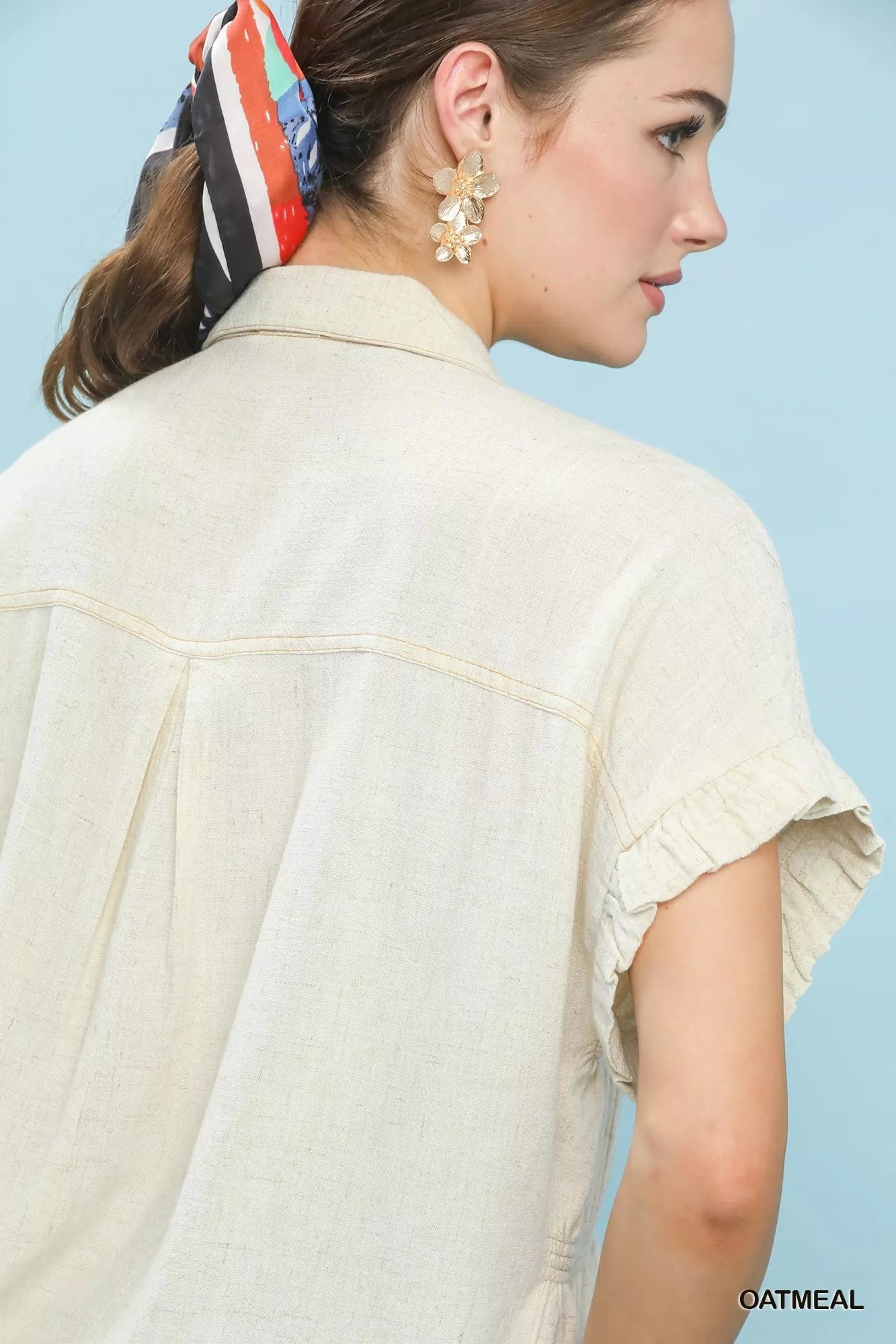 Umgee Washed Linen Blend Smocked Shirt - Bitsy Gypsy Boutique