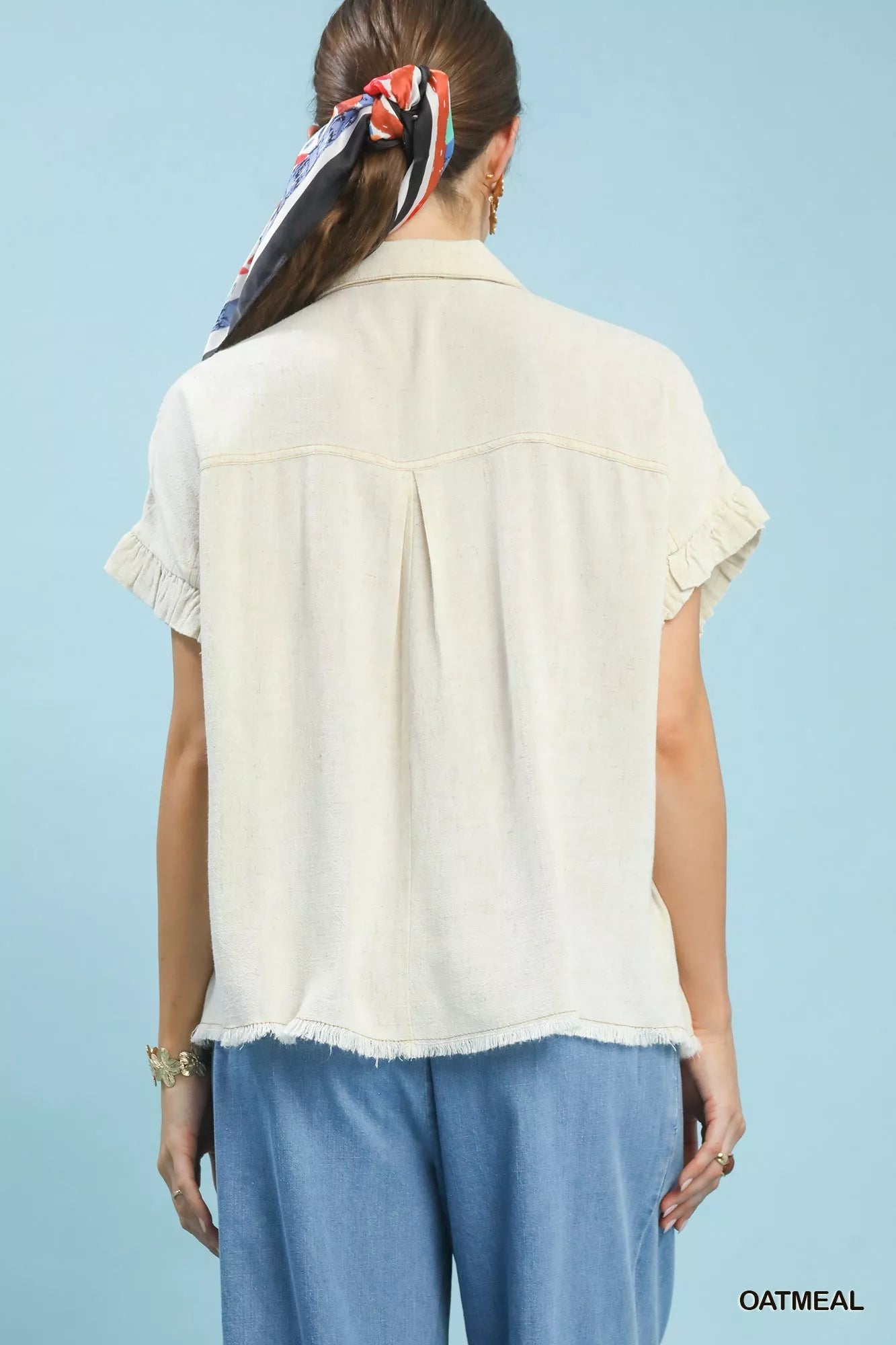 Umgee Washed Linen Blend Smocked Shirt - Bitsy Gypsy Boutique