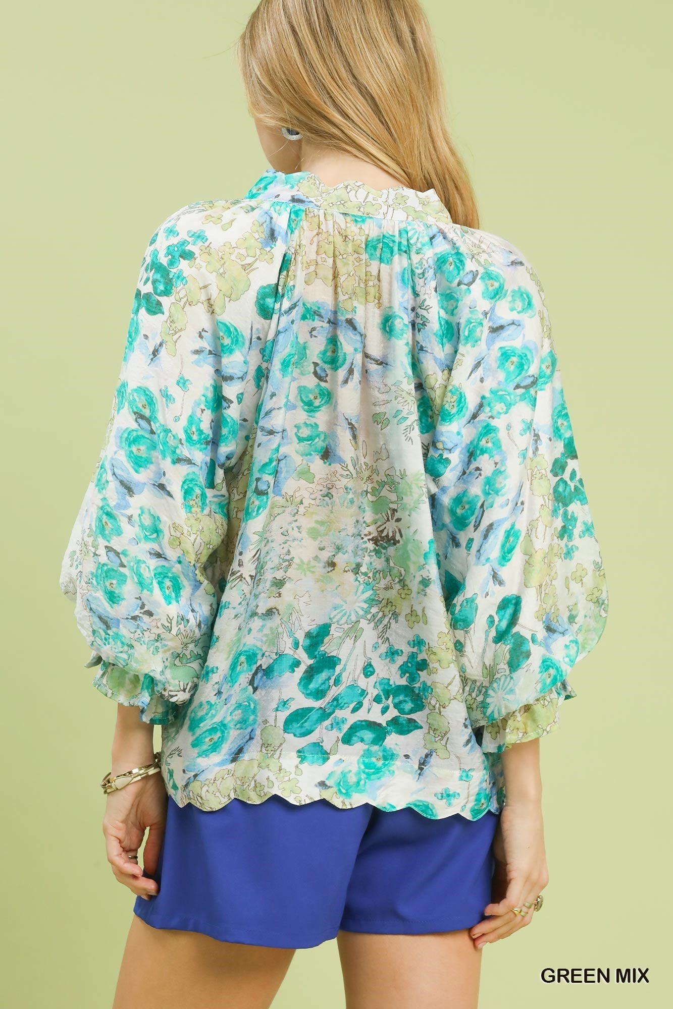 Umgee Watercolor Floral Blouse with Flounce Sleeve - Bitsy Gypsy Boutique