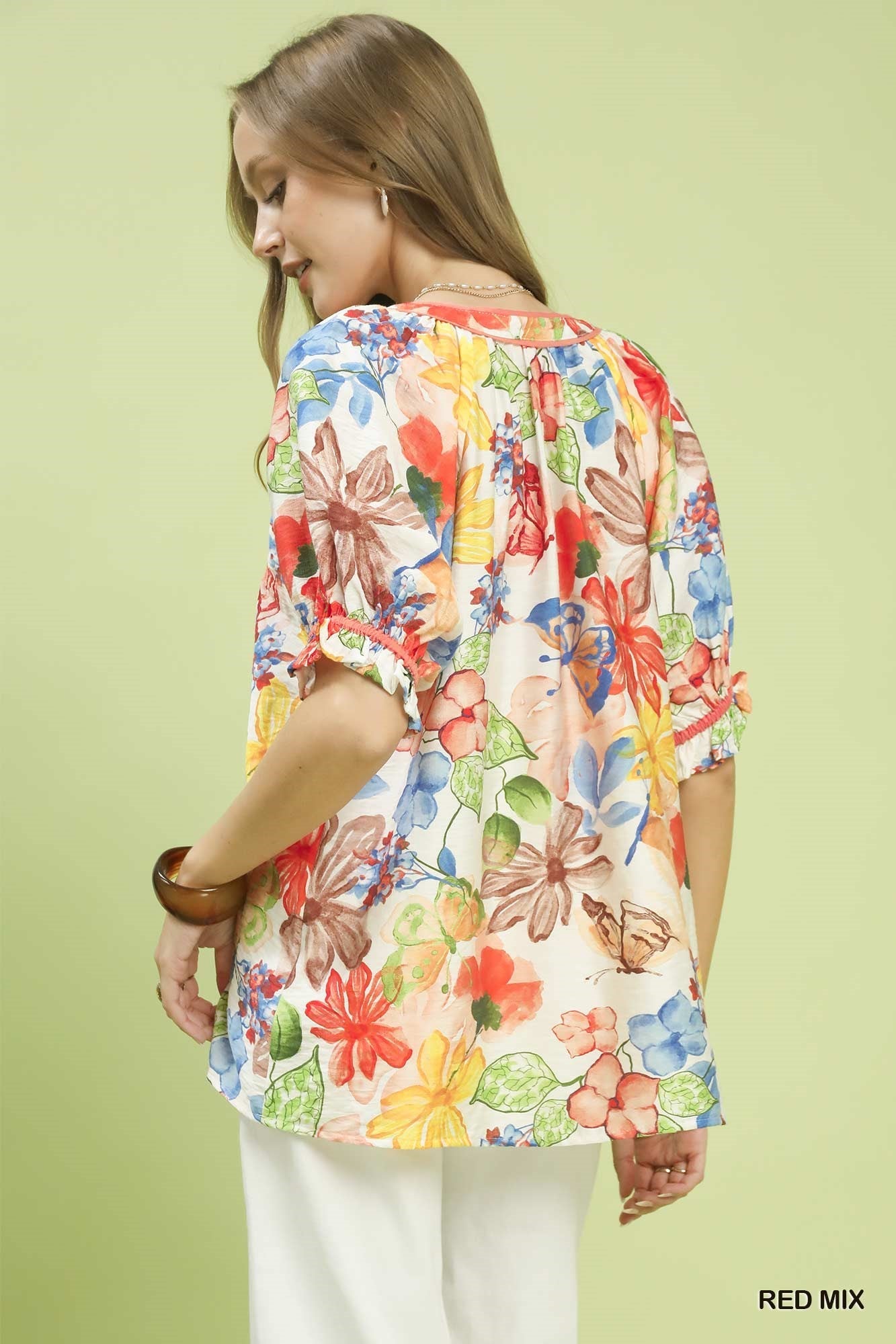 Umgee Watercolor Floral Print Top with High - Low Hem - Bitsy Gypsy Boutique