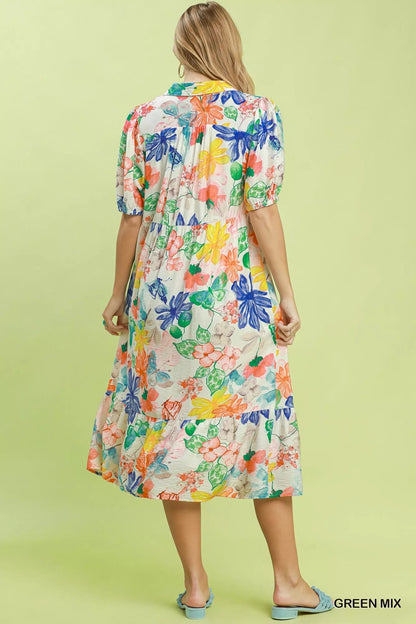 Umgee Watercolor Floral Tiered Midi Dress - Bitsy Gypsy Boutique