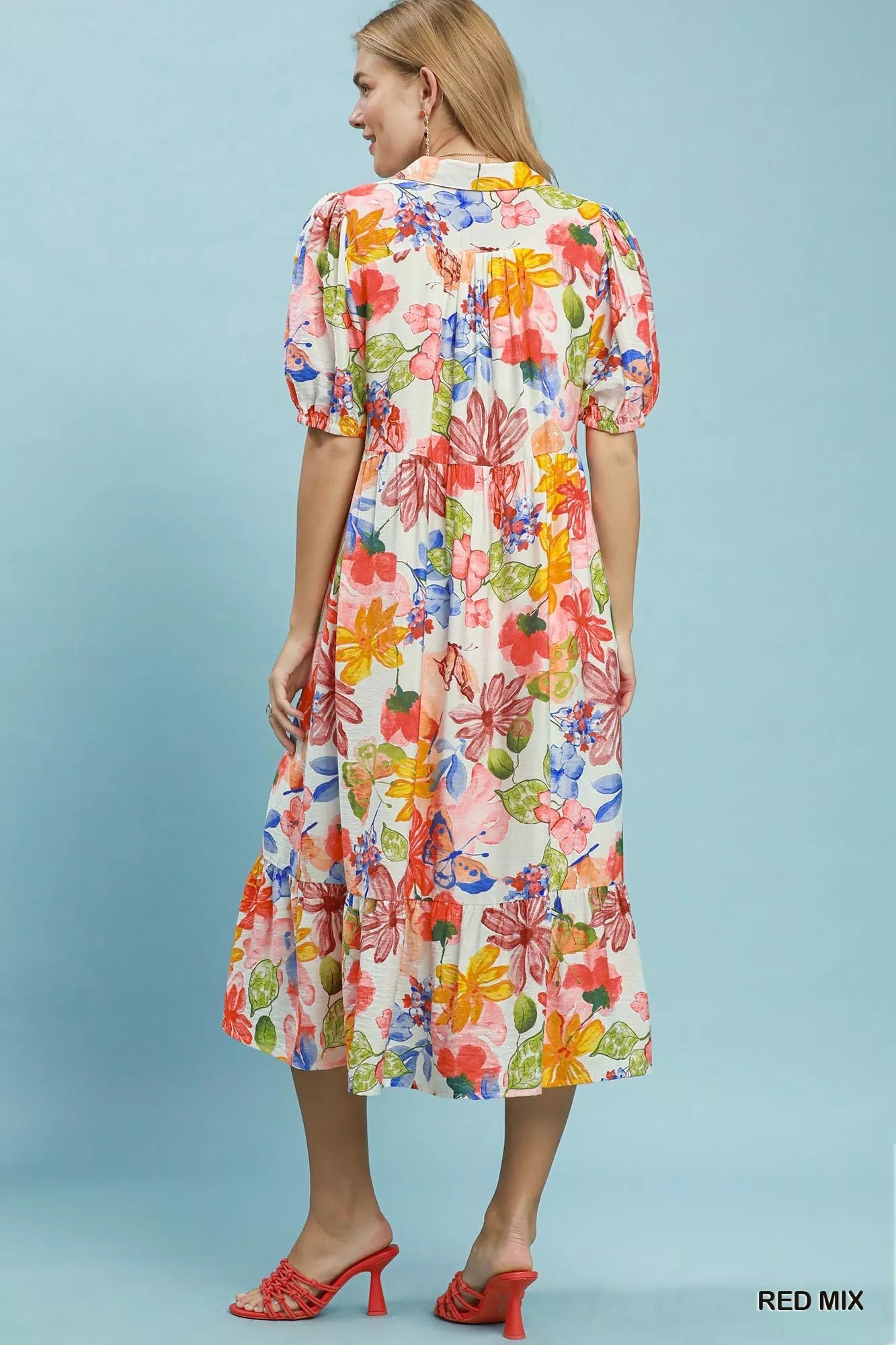 Umgee Watercolor Floral Tiered Midi Dress - Bitsy Gypsy Boutique