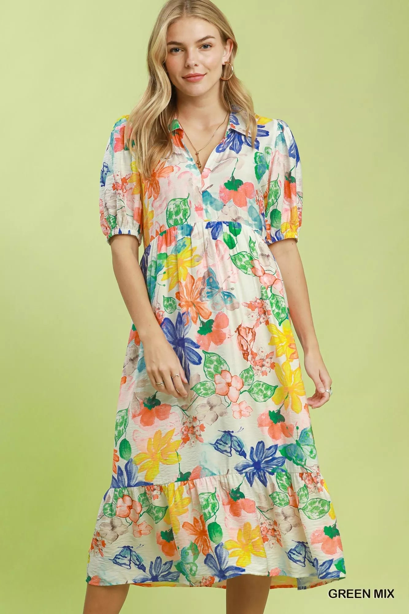 Umgee Watercolor Floral Tiered Midi Dress - Bitsy Gypsy Boutique