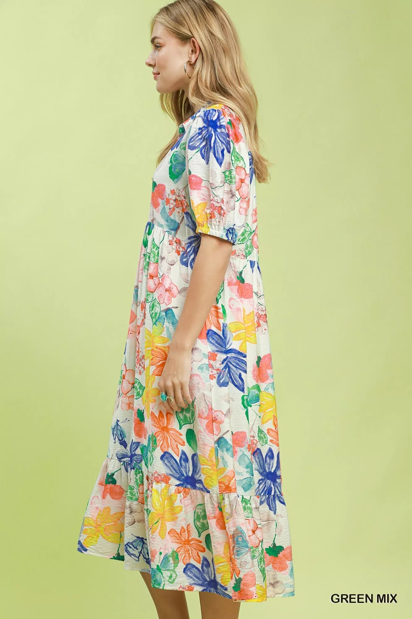 Umgee Watercolor Floral Tiered Midi Dress - Bitsy Gypsy Boutique