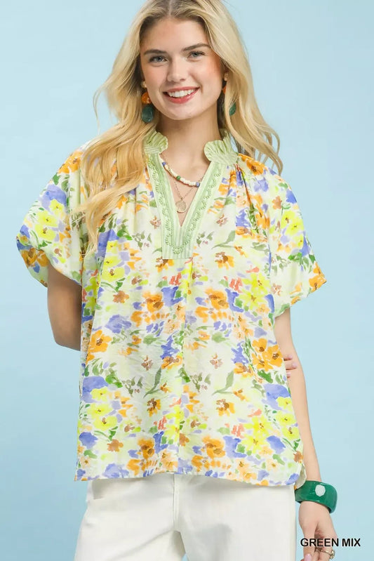 Umgee Watercolor Floral Top - Bitsy Gypsy Boutique