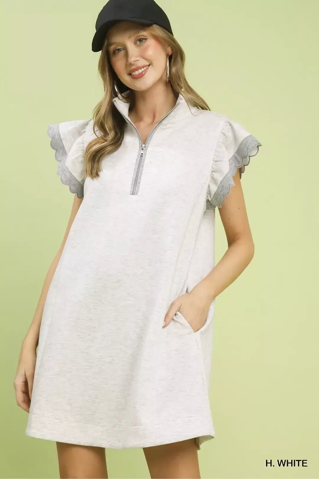 Umgee Zip - Neck Flutter Sleeve Dress - Bitsy Gypsy Boutique