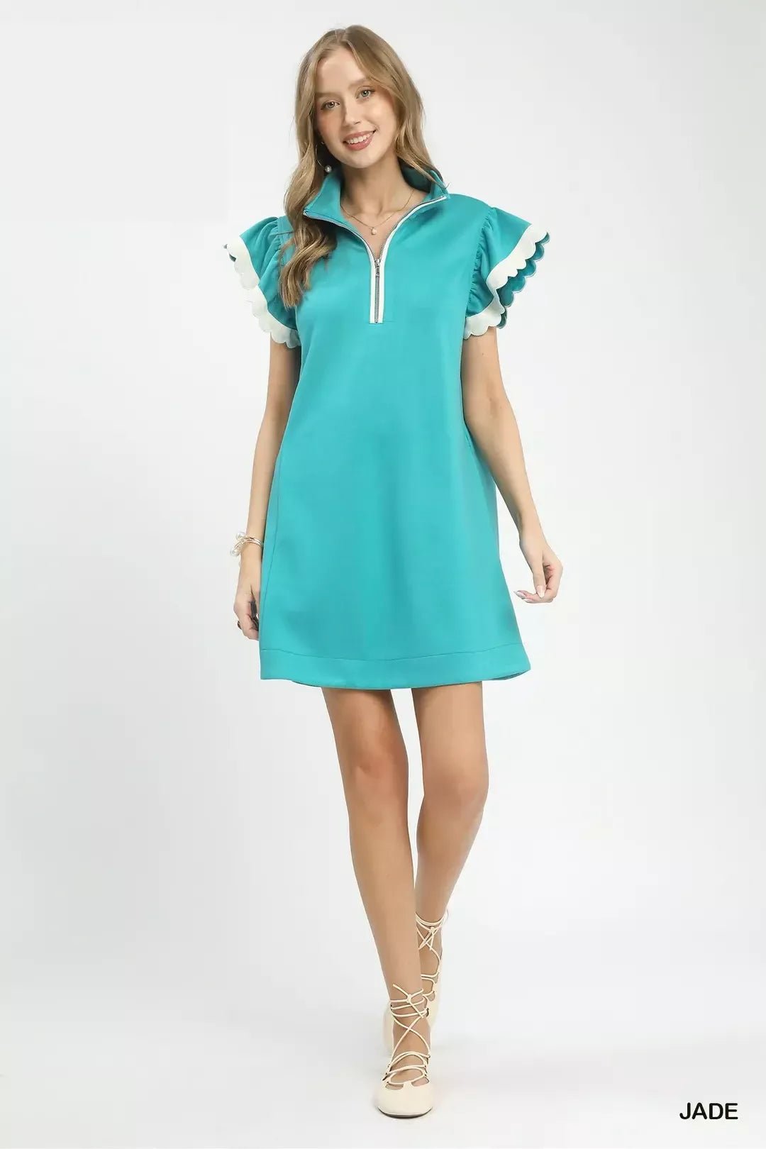 Umgee Zip - Neck Flutter Sleeve Dress - Bitsy Gypsy Boutique