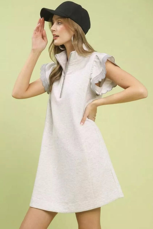 Umgee Zip - Neck Flutter Sleeve Dress - Bitsy Gypsy Boutique