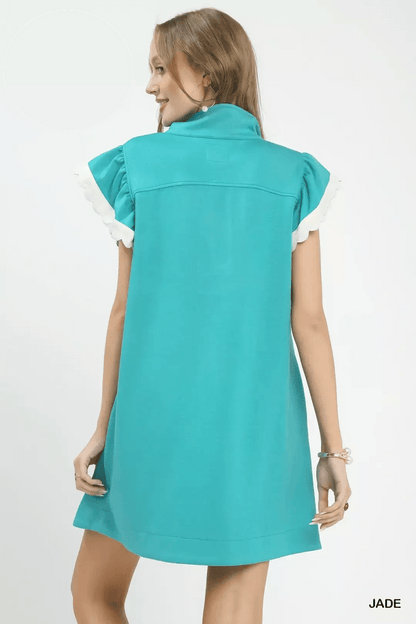 Umgee Zip - Neck Flutter Sleeve Dress - Bitsy Gypsy Boutique