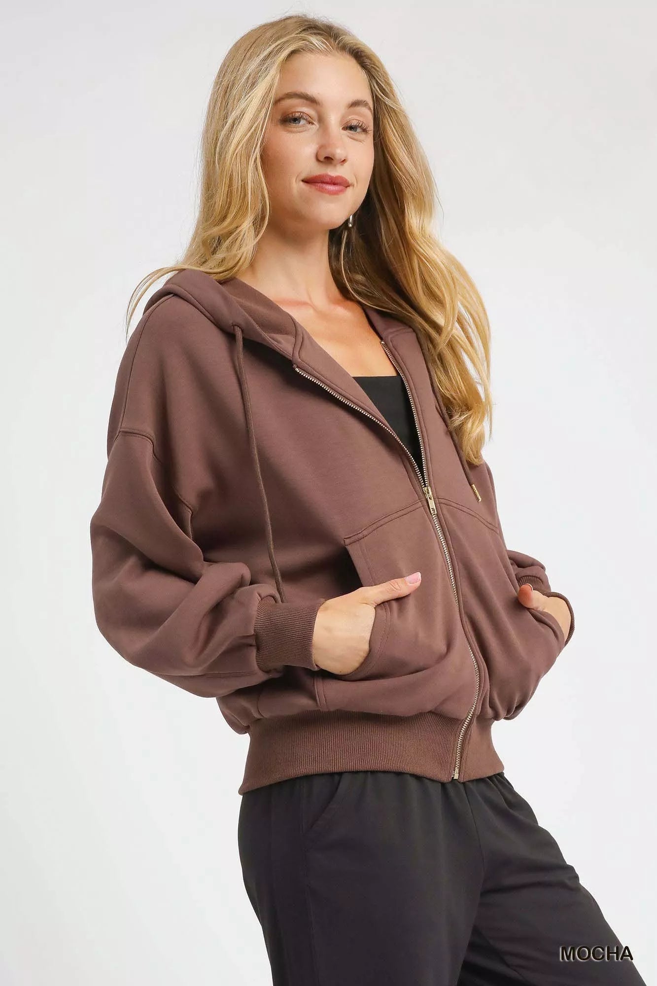Umgee Zip - Up Fleece Hooded Jacket - Bitsy Gypsy Boutique