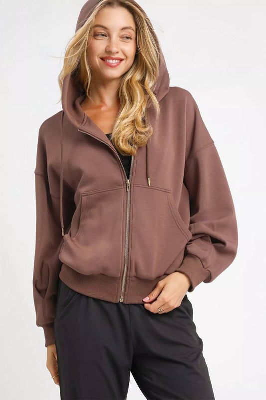 Umgee Zip - Up Fleece Hooded Jacket - Bitsy Gypsy Boutique