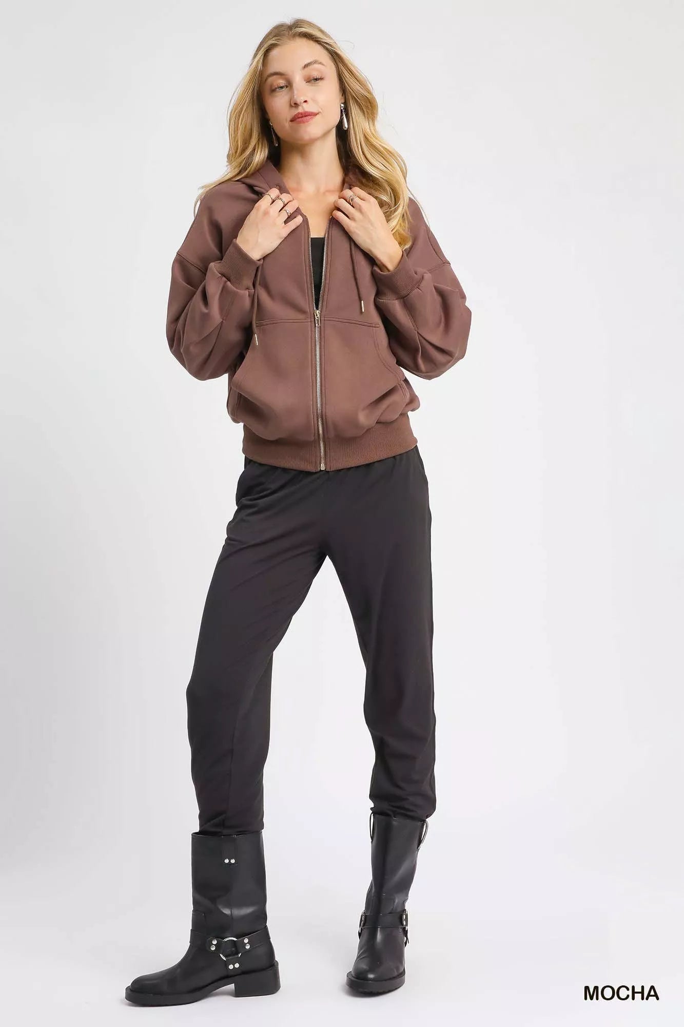 Umgee Zip - Up Fleece Hooded Jacket - Bitsy Gypsy Boutique