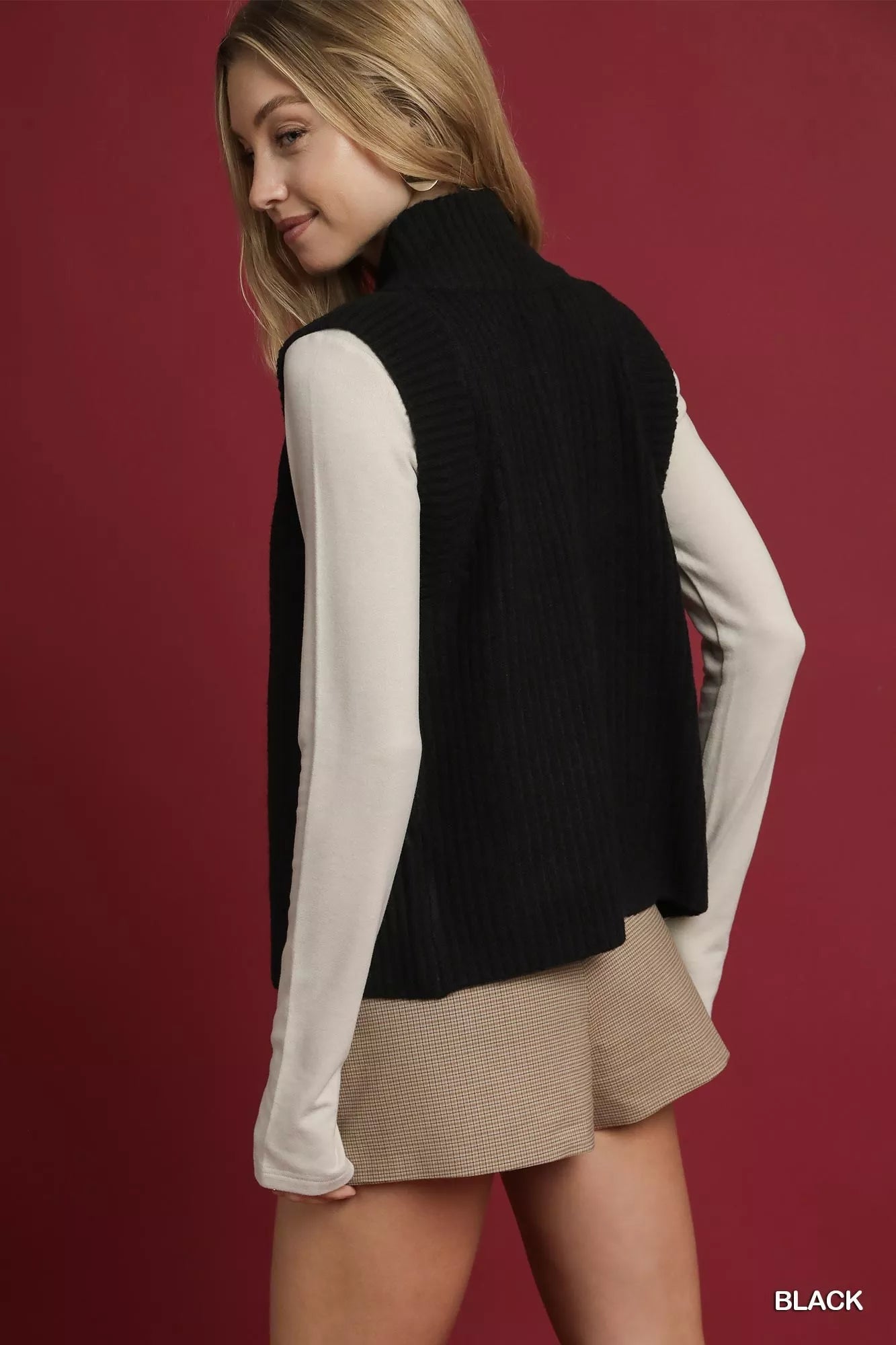 Umgee Zip - Up Sweater Vest with Ribbed Trim - Bitsy Gypsy Boutique