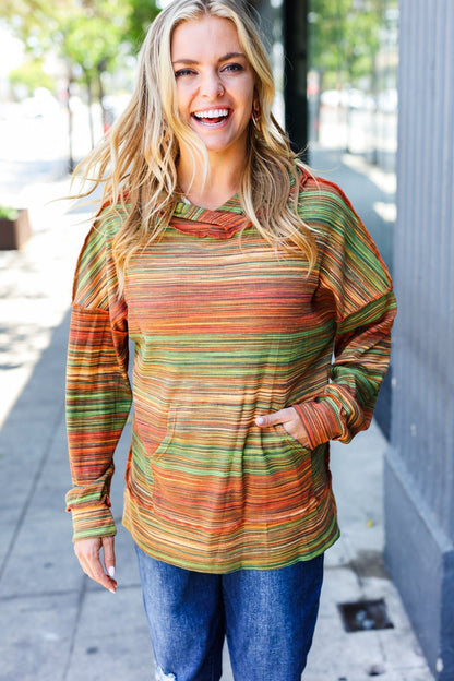 Under Your Spell Orange & Green Space Dye Thermal Hoodie - Bitsy Gypsy Boutique
