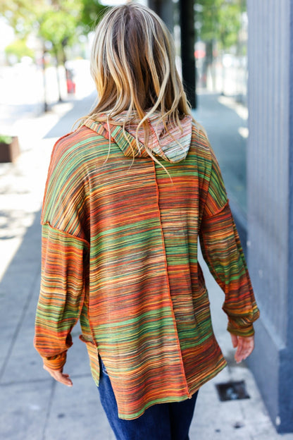 Under Your Spell Orange & Green Space Dye Thermal Hoodie - Bitsy Gypsy Boutique